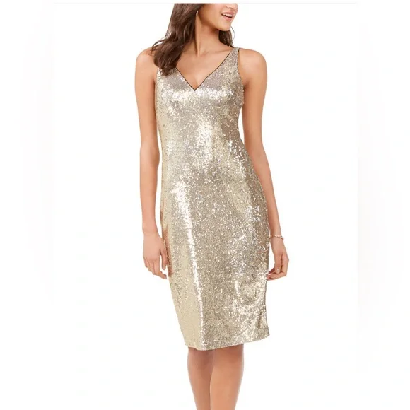 Vince Camuto Womens Gold Sleeveless Knee Length Sheath Party Dress Size: 4